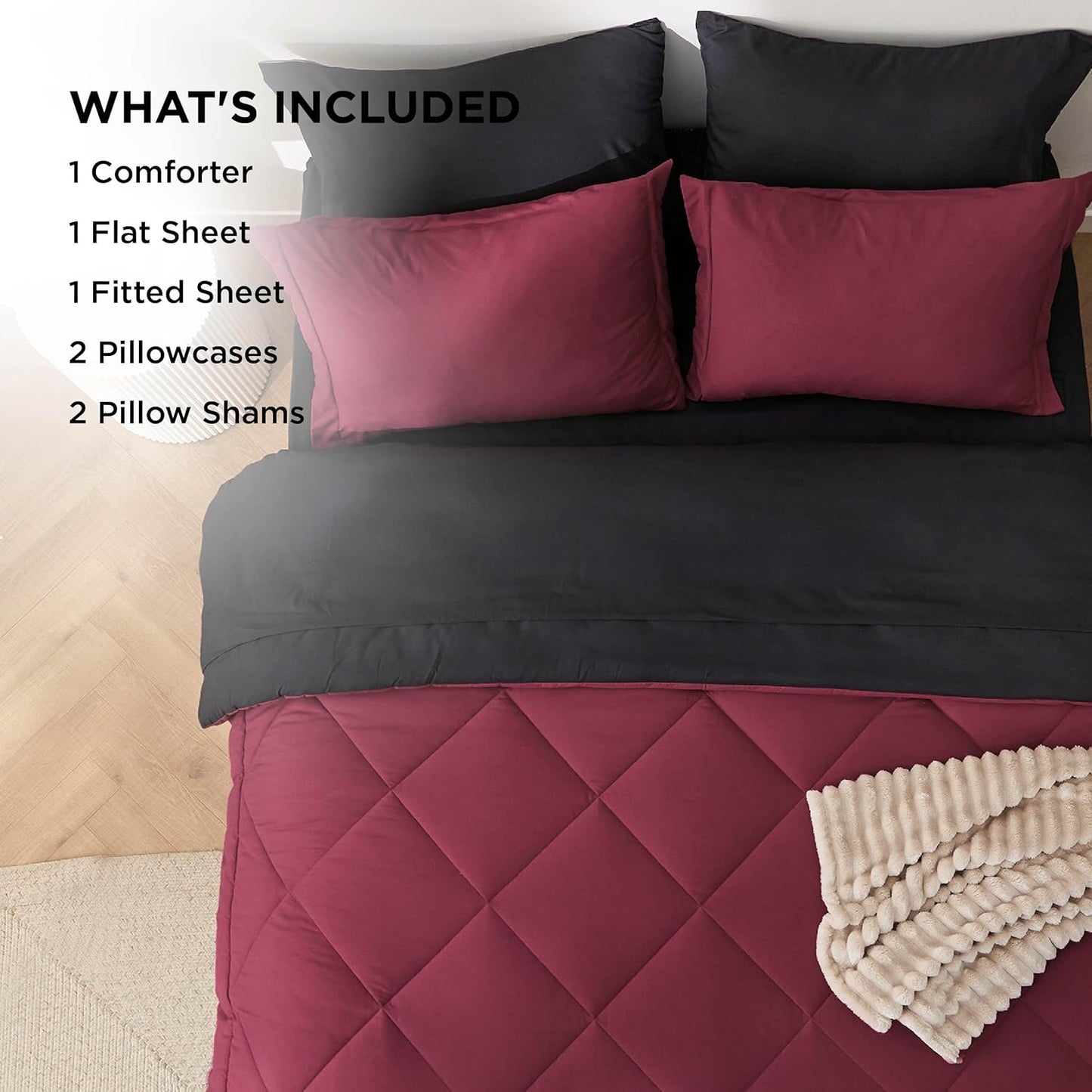7 Pieces Reversible Comforter Set - Queen