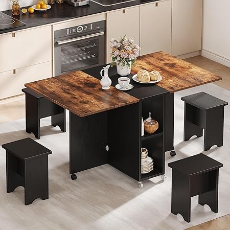 5 Pieces Folding Extendable Dining Table Set