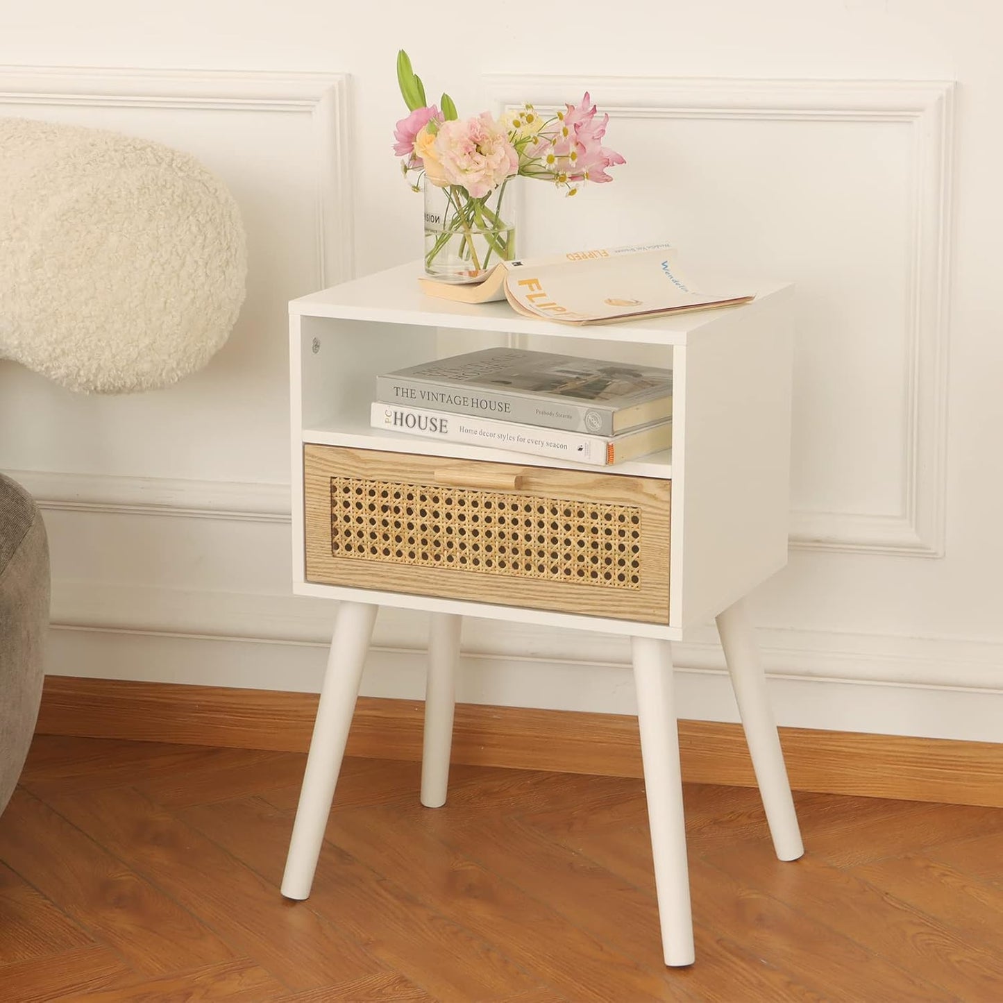 End Table with Storage Mid Century Nightstand