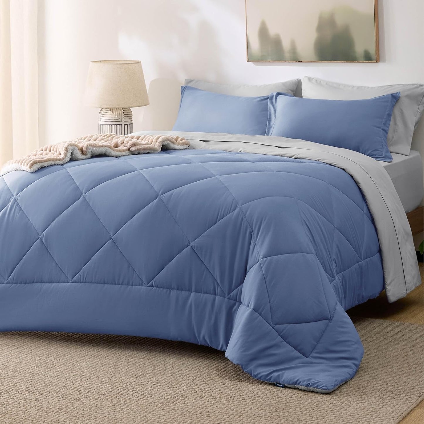 7 Pieces Reversible Comforter Set - Queen