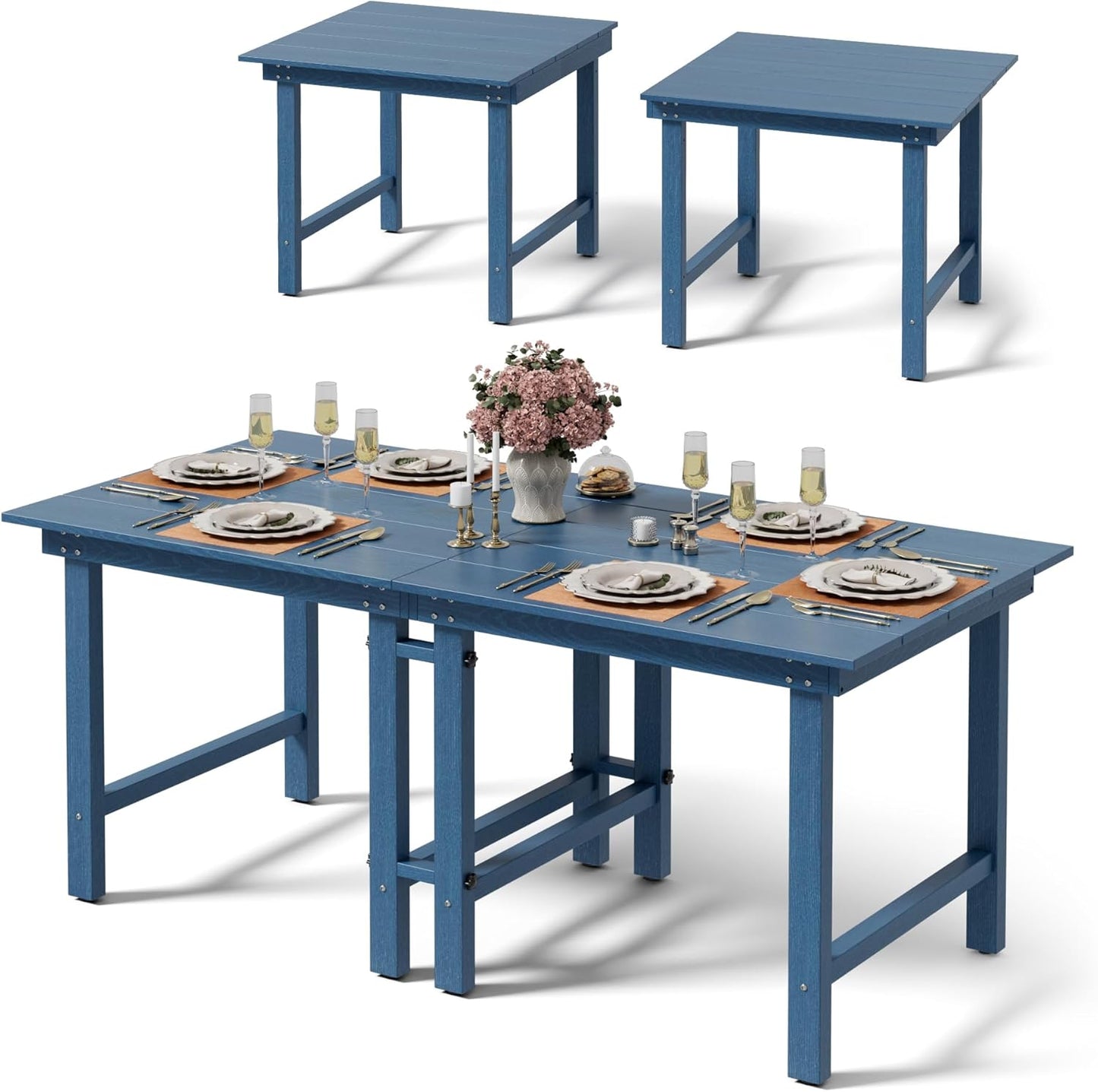 7-Piece Outdoor Dining Table Sets - 2 in 1 Convertible Table