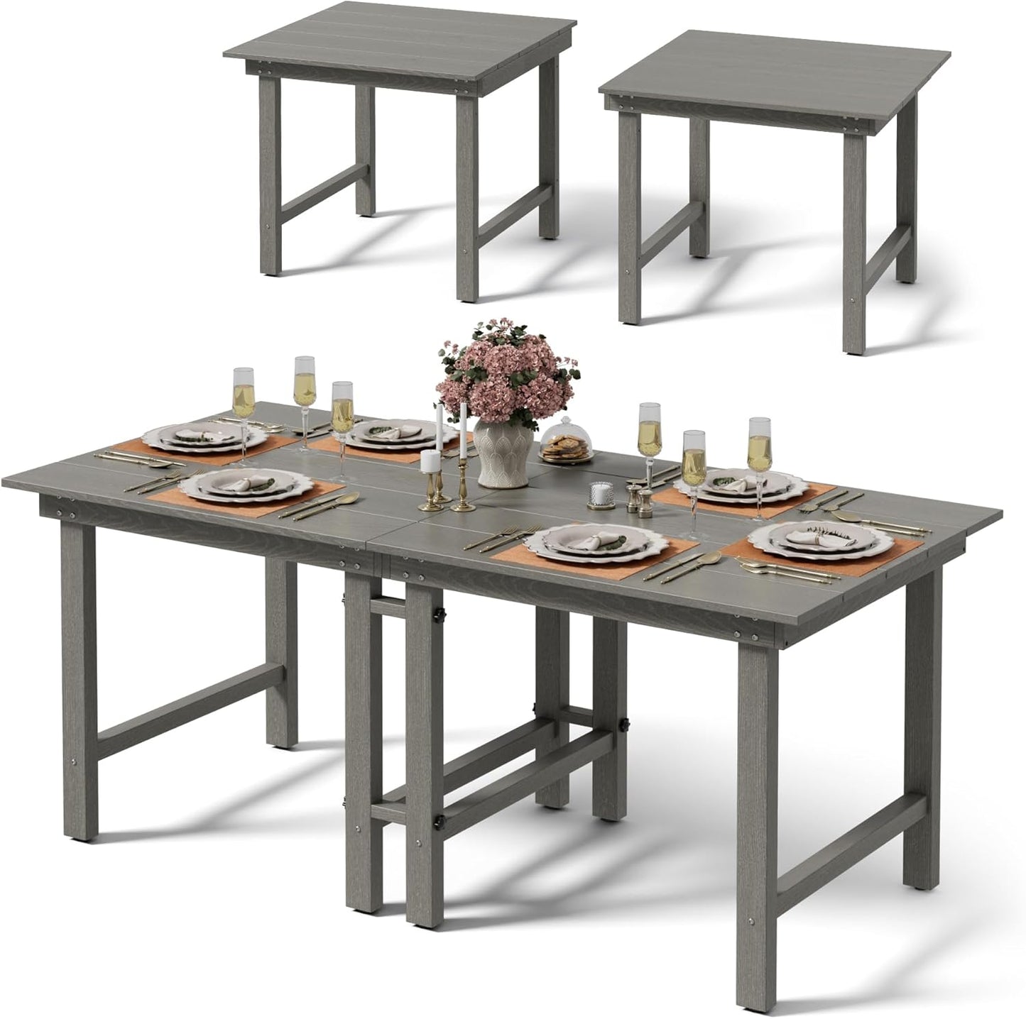 7-Piece Outdoor Dining Table Sets - 2 in 1 Convertible Table