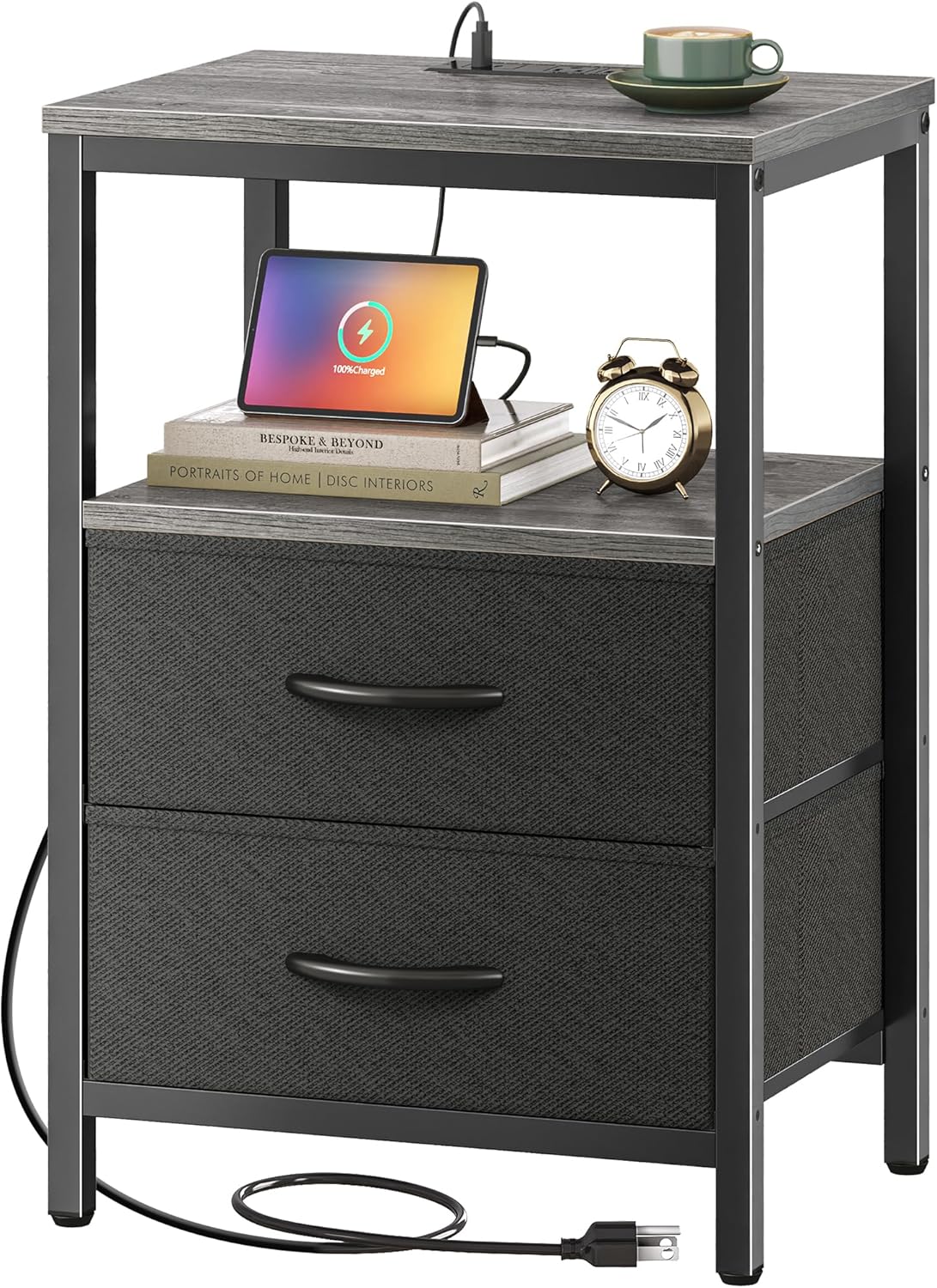 Nightstand with Charging Station, Side Table