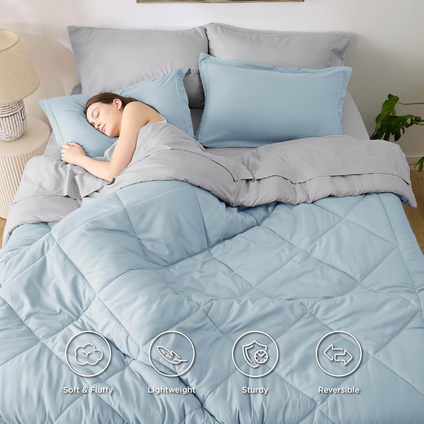 7 Pieces Reversible Comforter Set - Queen