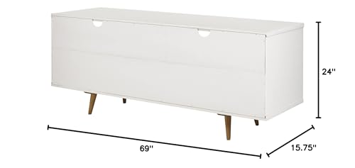 White - 65 IncheMid Century Modern 3 Drawer Solid Wood Low Stand TV