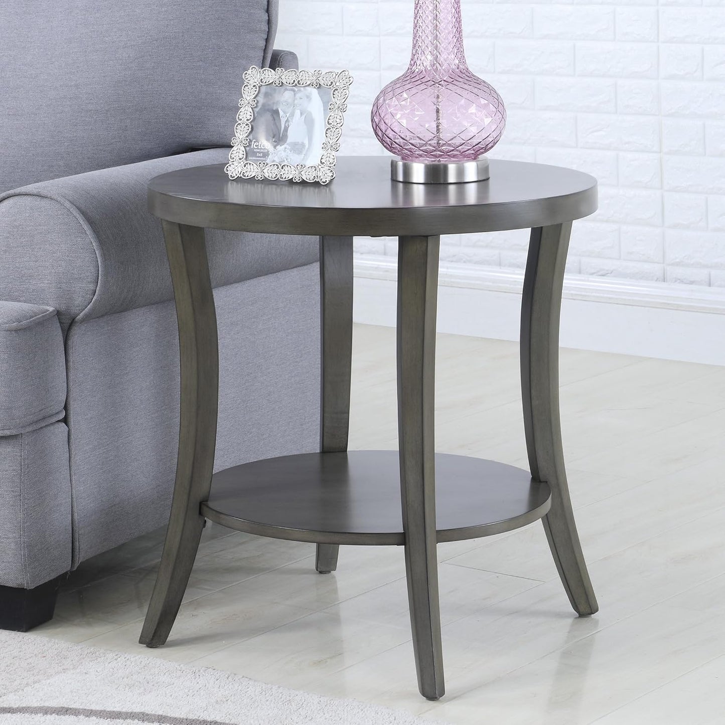 Round End Table with Shelf