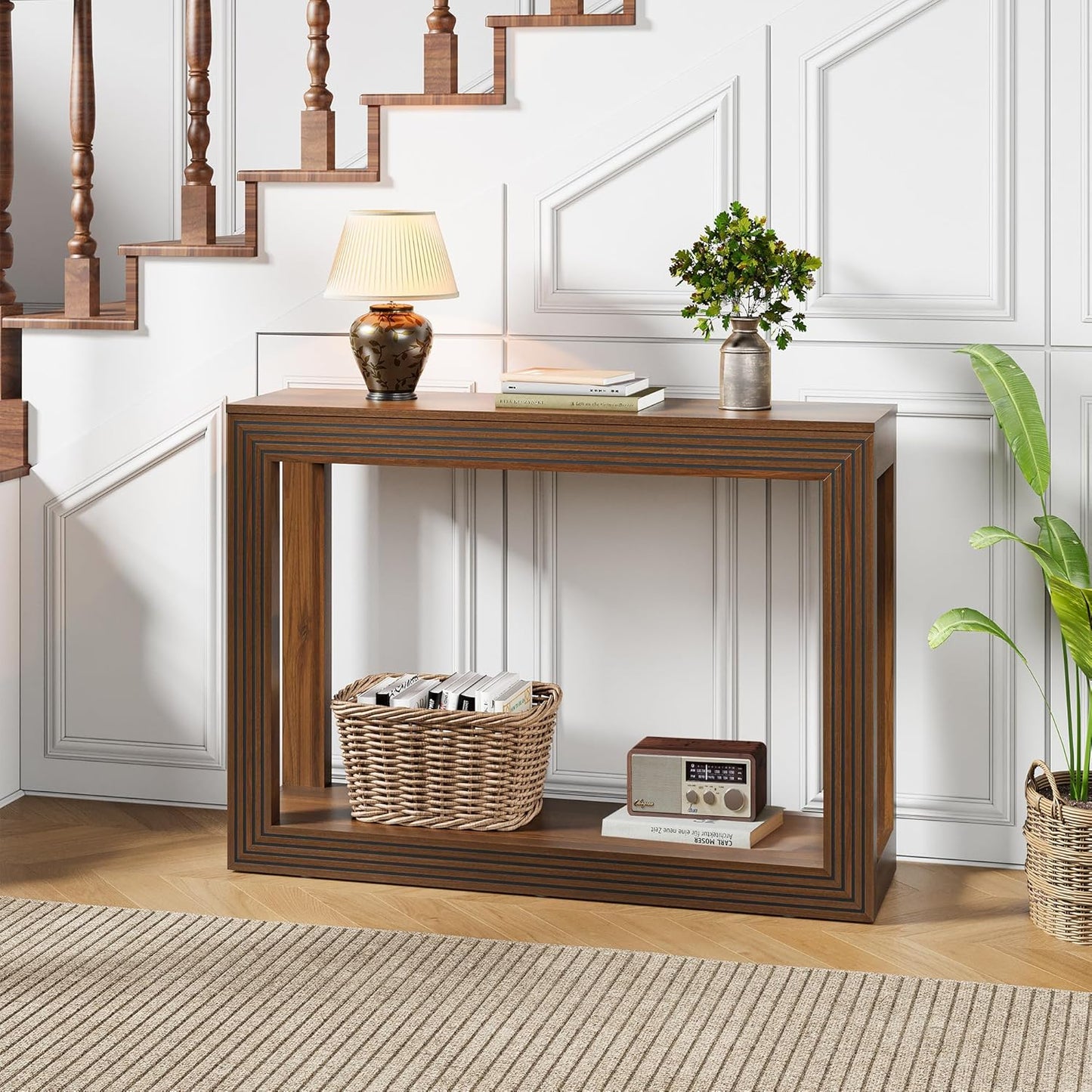 Natural Mid-Century Fluted Console Table golden