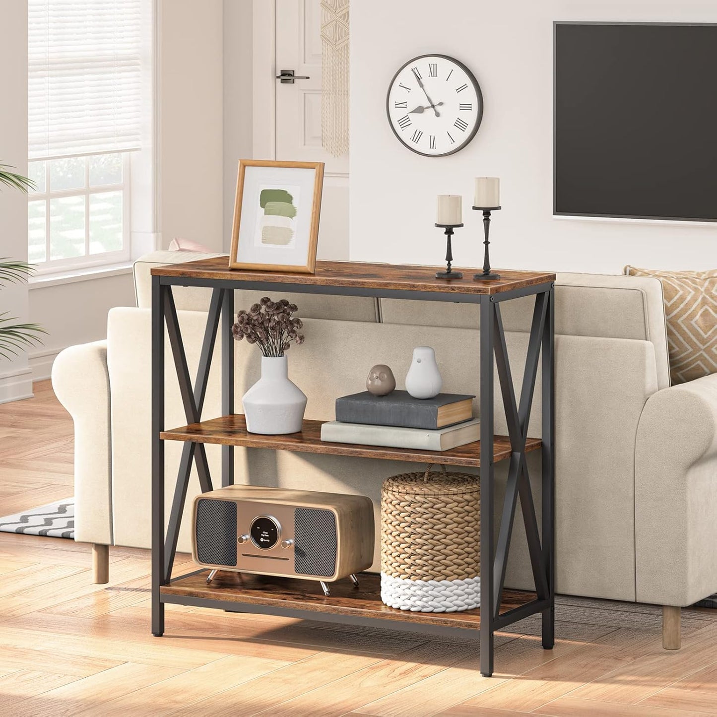 Industrial 3-Tier Narrow Console Table
