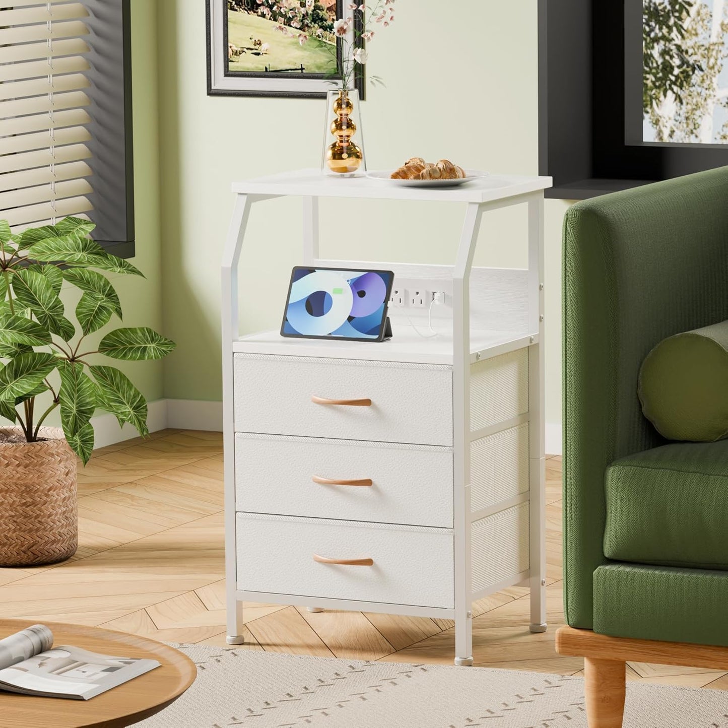 Night Stand with Charging Station Bedside Table
