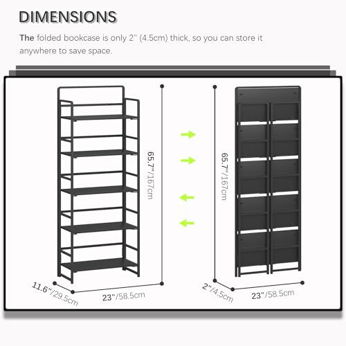 Black 5 Tiers Folding Bookshelf Storage Shelves
