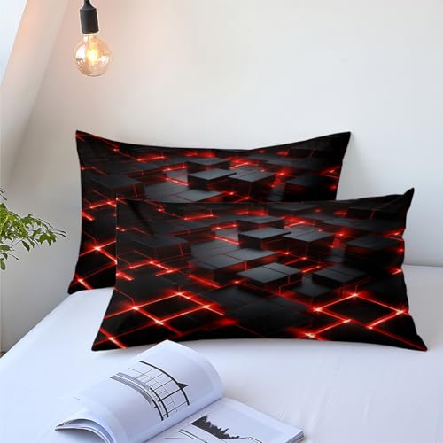 Red Black Geometric Comforter Set Queen Size 3D Stereoscopic