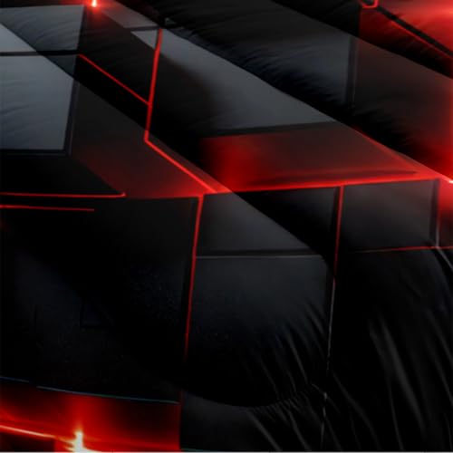 Red Black Geometric Comforter Set Queen Size 3D Stereoscopic