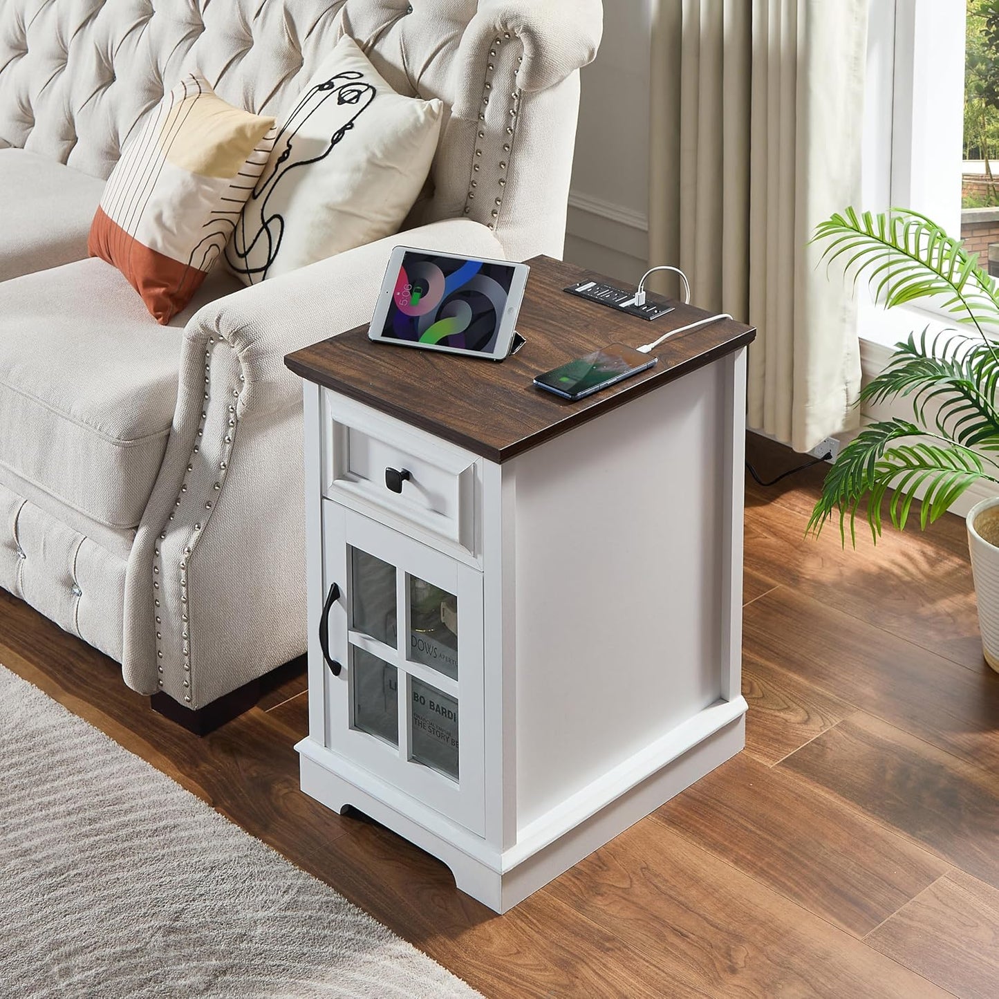 Farmhouse XXL End Side Table with Charging Station