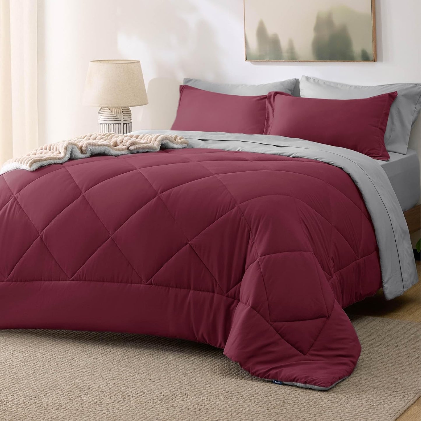 7 Pieces Reversible Comforter Set - Queen