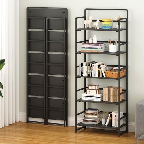 Black 5 Tiers Folding Bookshelf Storage Shelves