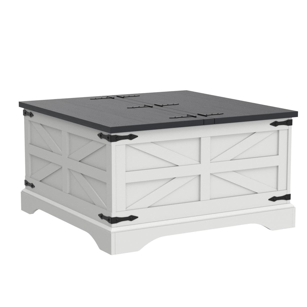 White Farmhouse Coffee Table, Square Wood Center