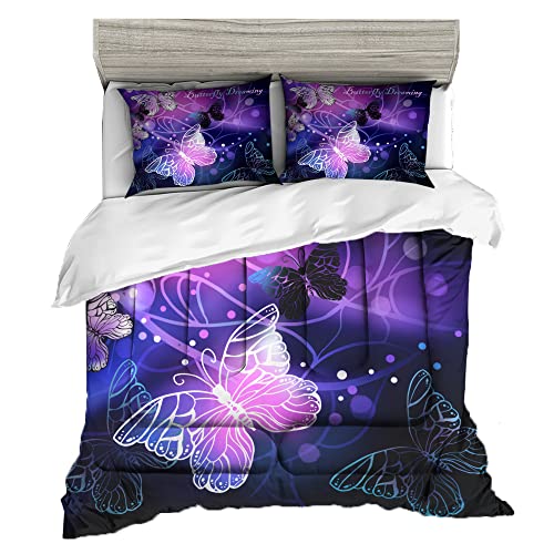 3D Purple Butterfly Bedding Twin Comforter Set