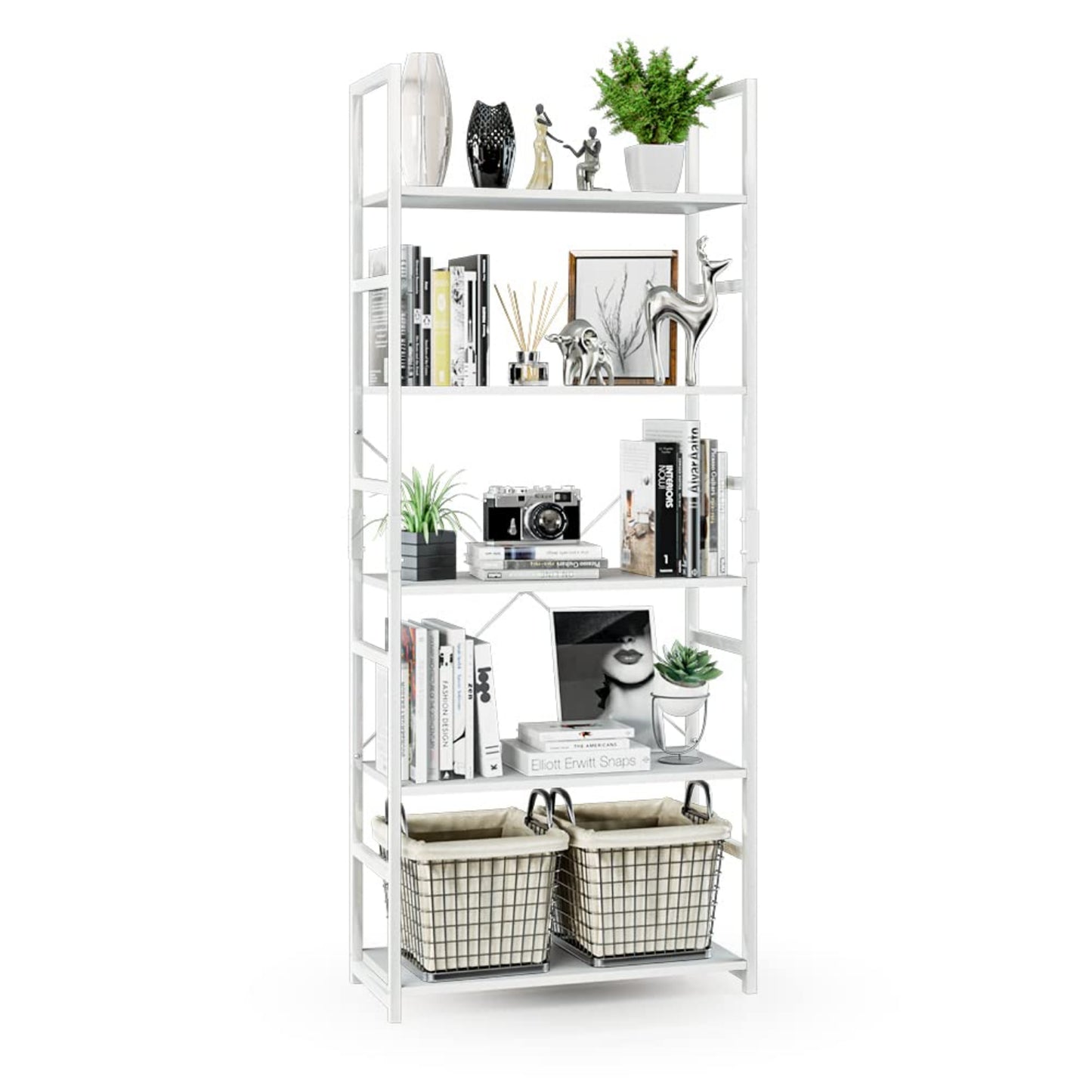 White 5 Tier Bookshelf