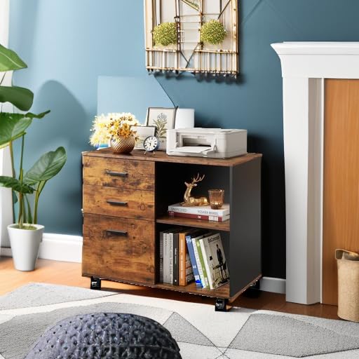 3 Drawer Mobile File Cabinet, Wood Lateral Filing Cabinet