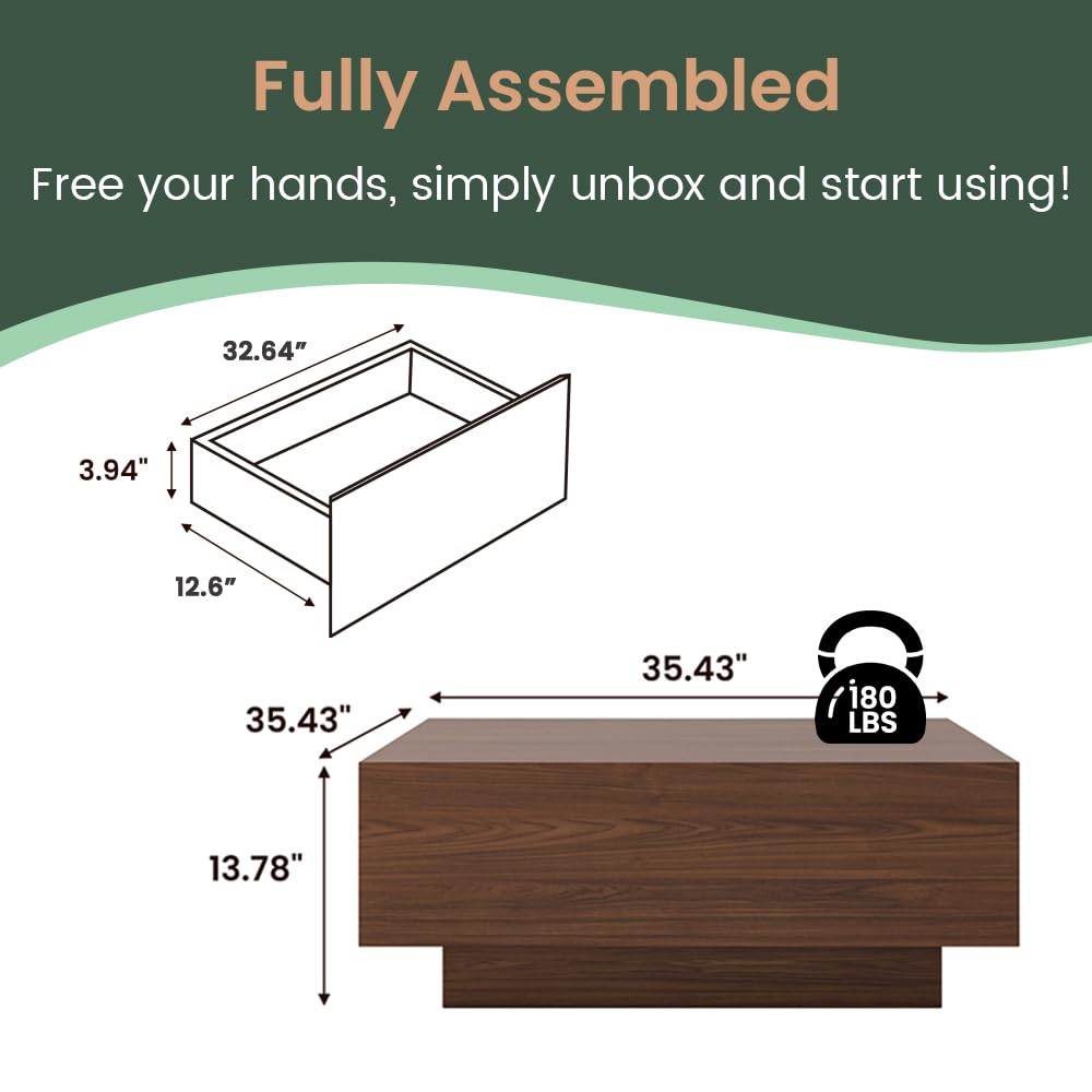 Walnut Modern Square Coffee Table