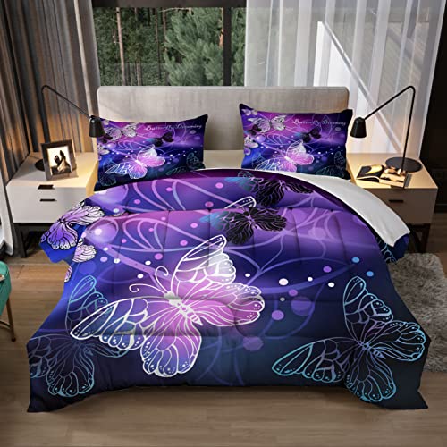 3D Purple Butterfly Bedding Twin Comforter Set