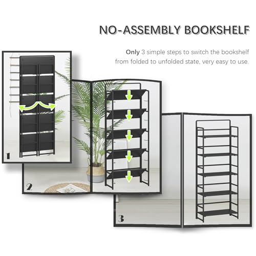 Black 5 Tiers Folding Bookshelf Storage Shelves