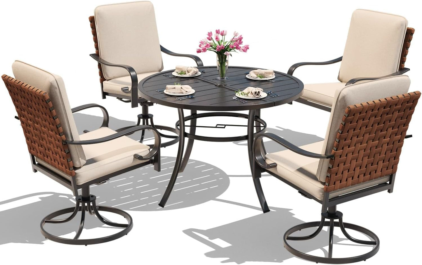 5-Piece Outdoor Dining Set - 4 Swivel Leather-Look Chairs