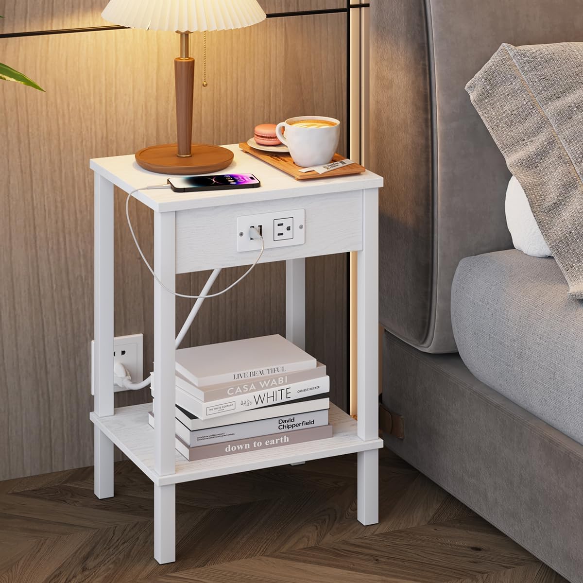 Set of 2 End Table with Charging Station