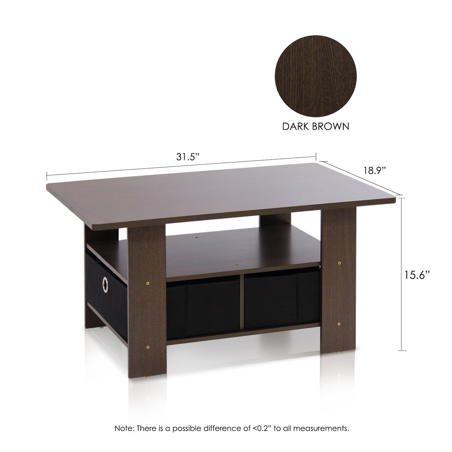 Dark Brown/Black Coffee Table with Bins
