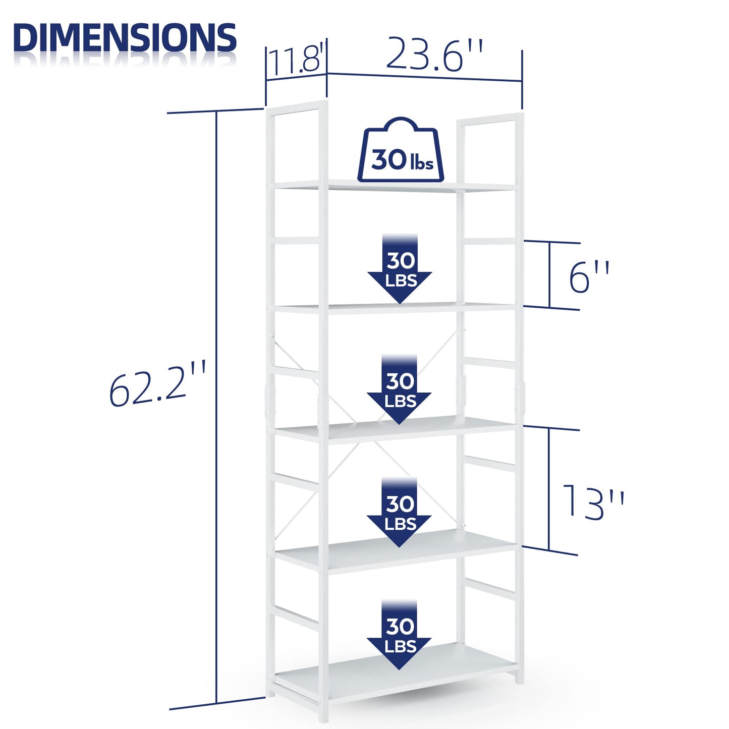White 5 Tier Bookshelf