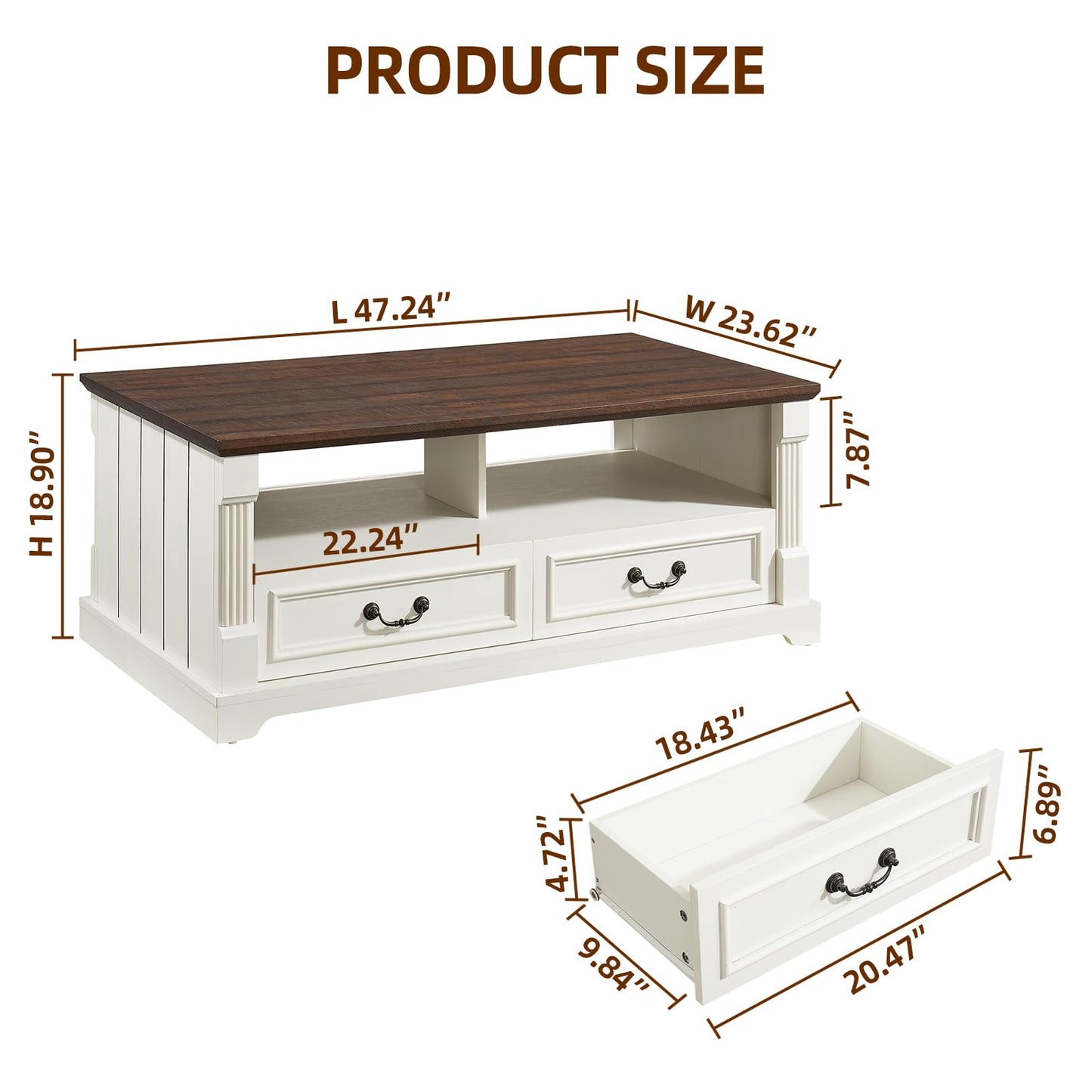 Wood Coffee Table for Living Room White And Brown