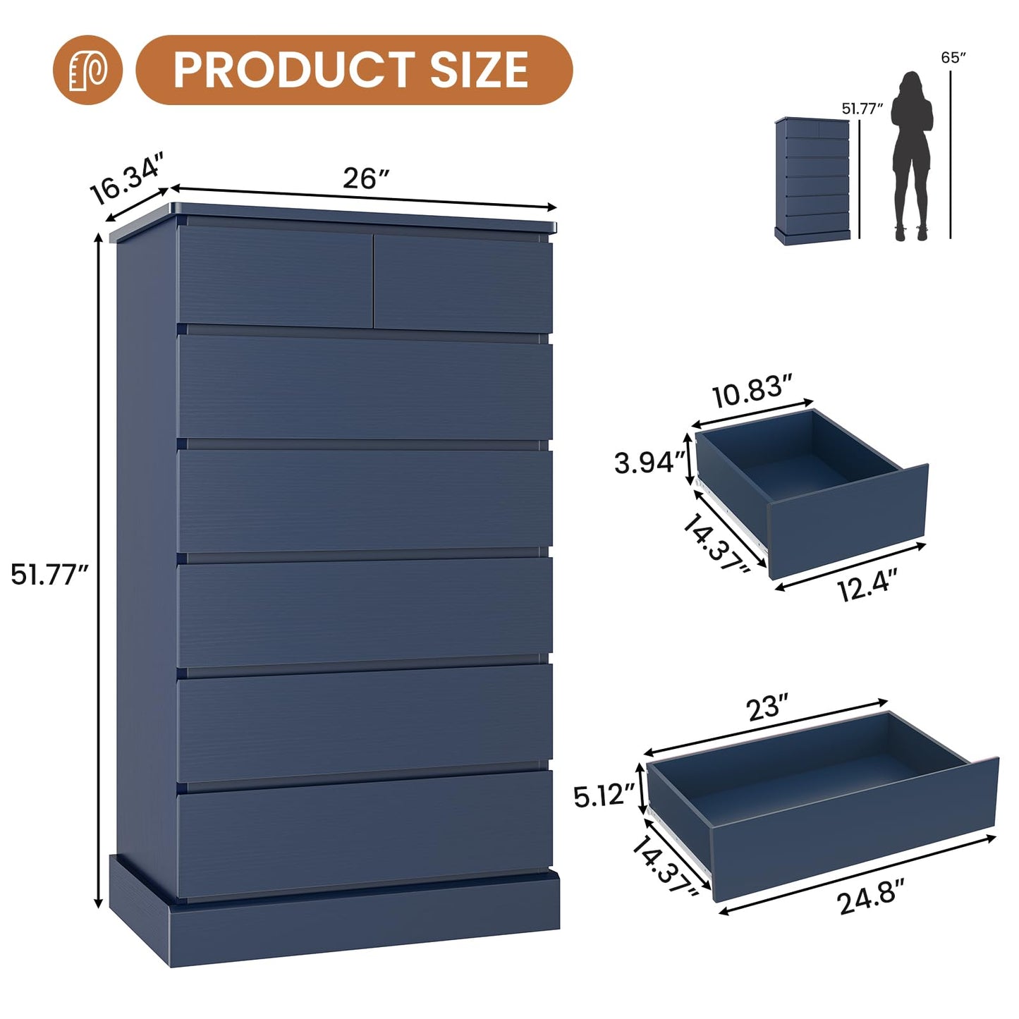 Tall Dresser for Bedroom with 7 Drawers