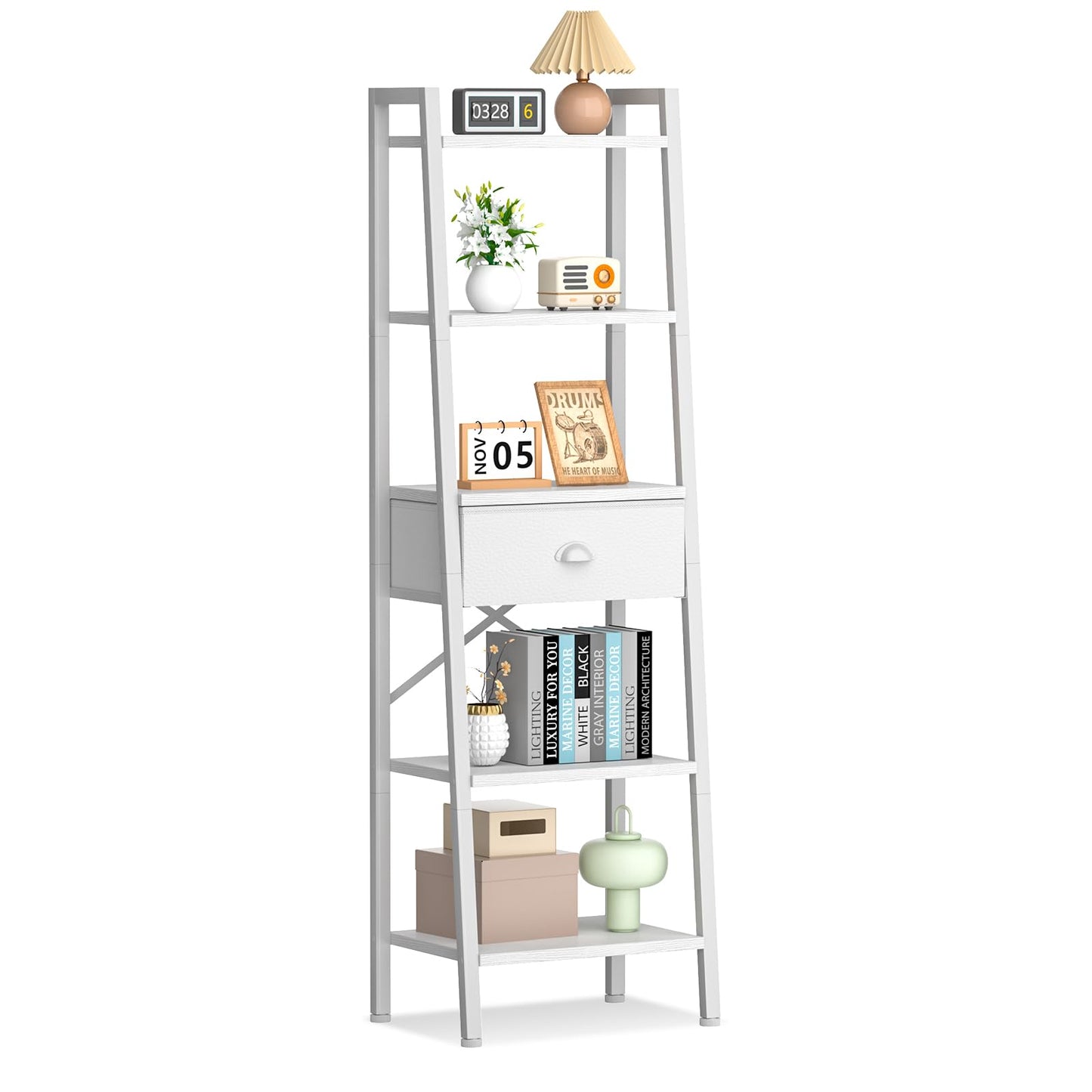 White 5 Tier Bookshelf
