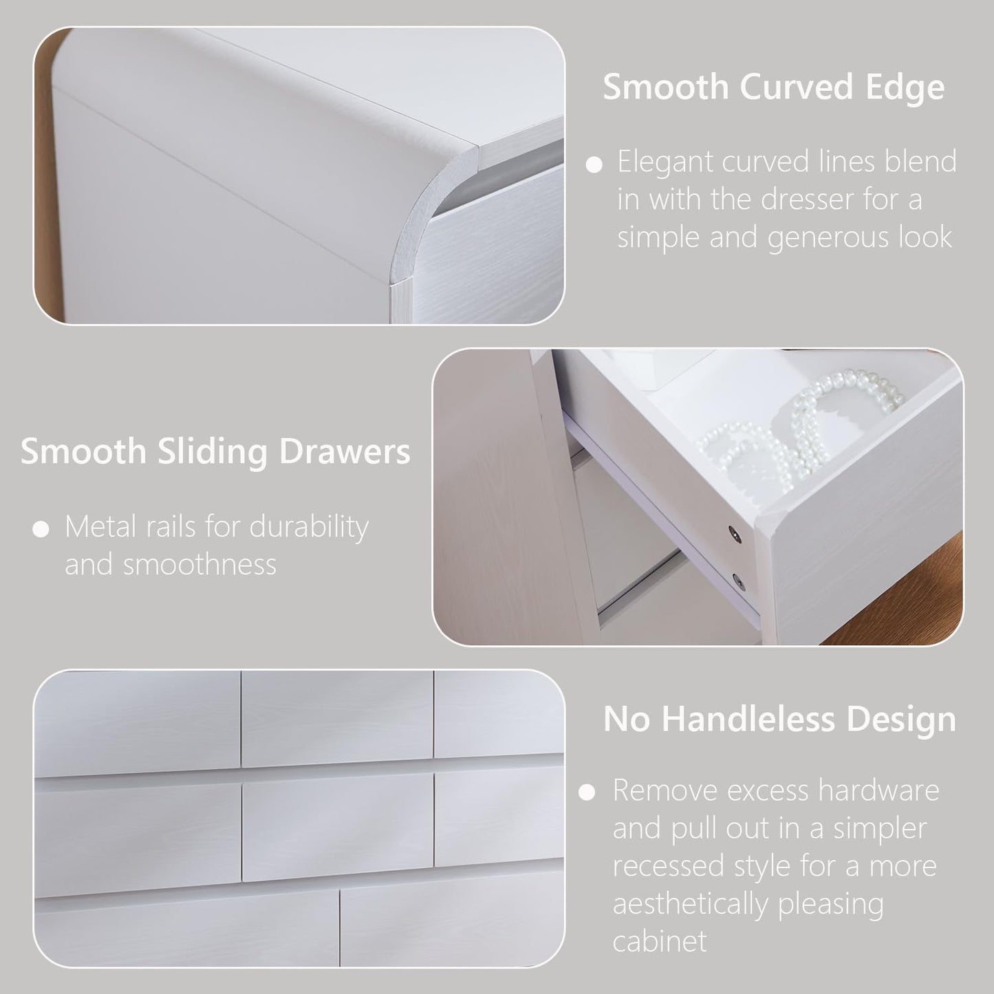 Aitjunz Modern 7 Drawers Dresser for Bedroom, 47" Wide Wood Dressers & Chests of Drawers w/Curved Profile Design, Mid Century Modern Dresser w/Natural Texture for Bedroom, Living Room,Antique White