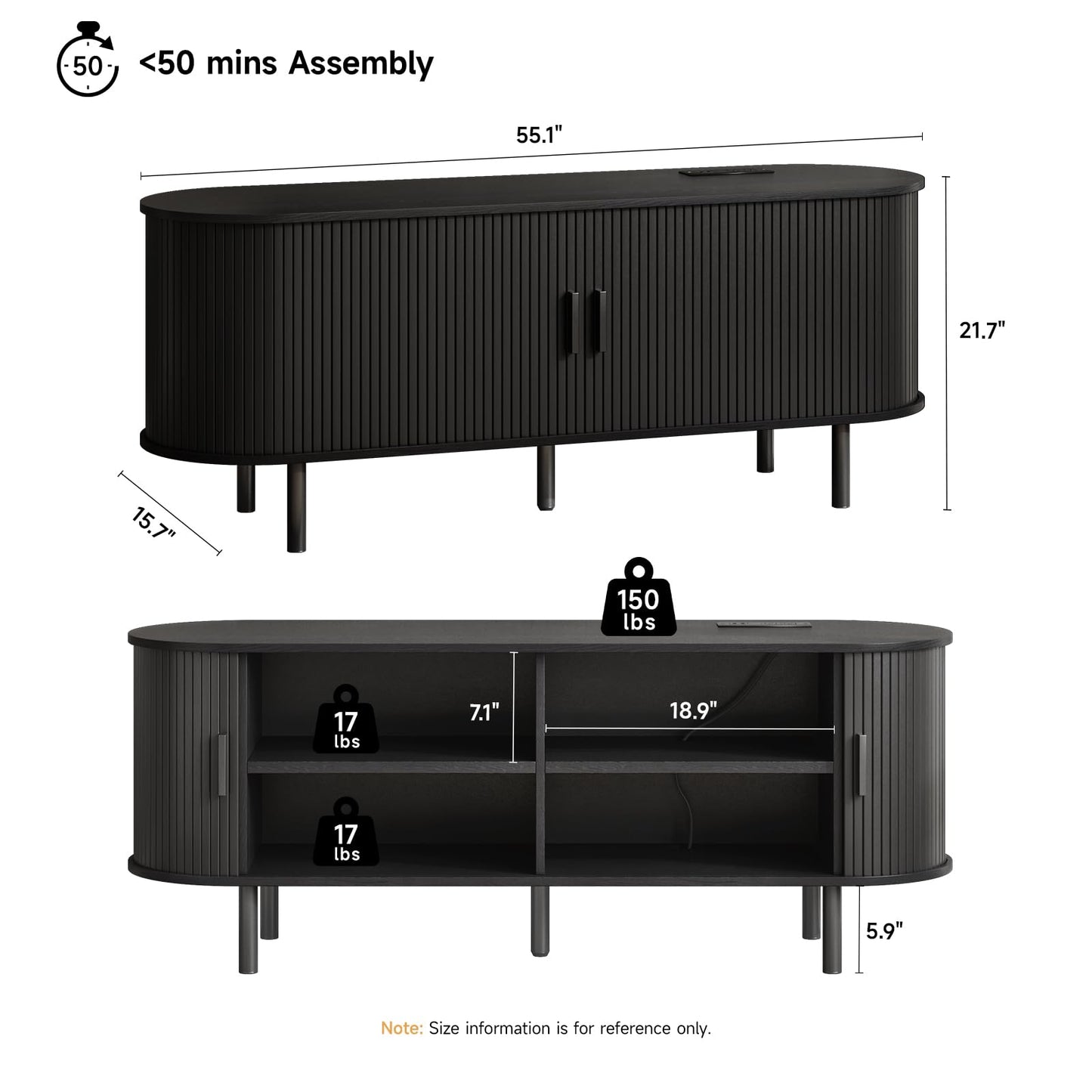 Black - 60 Inch TV Stand