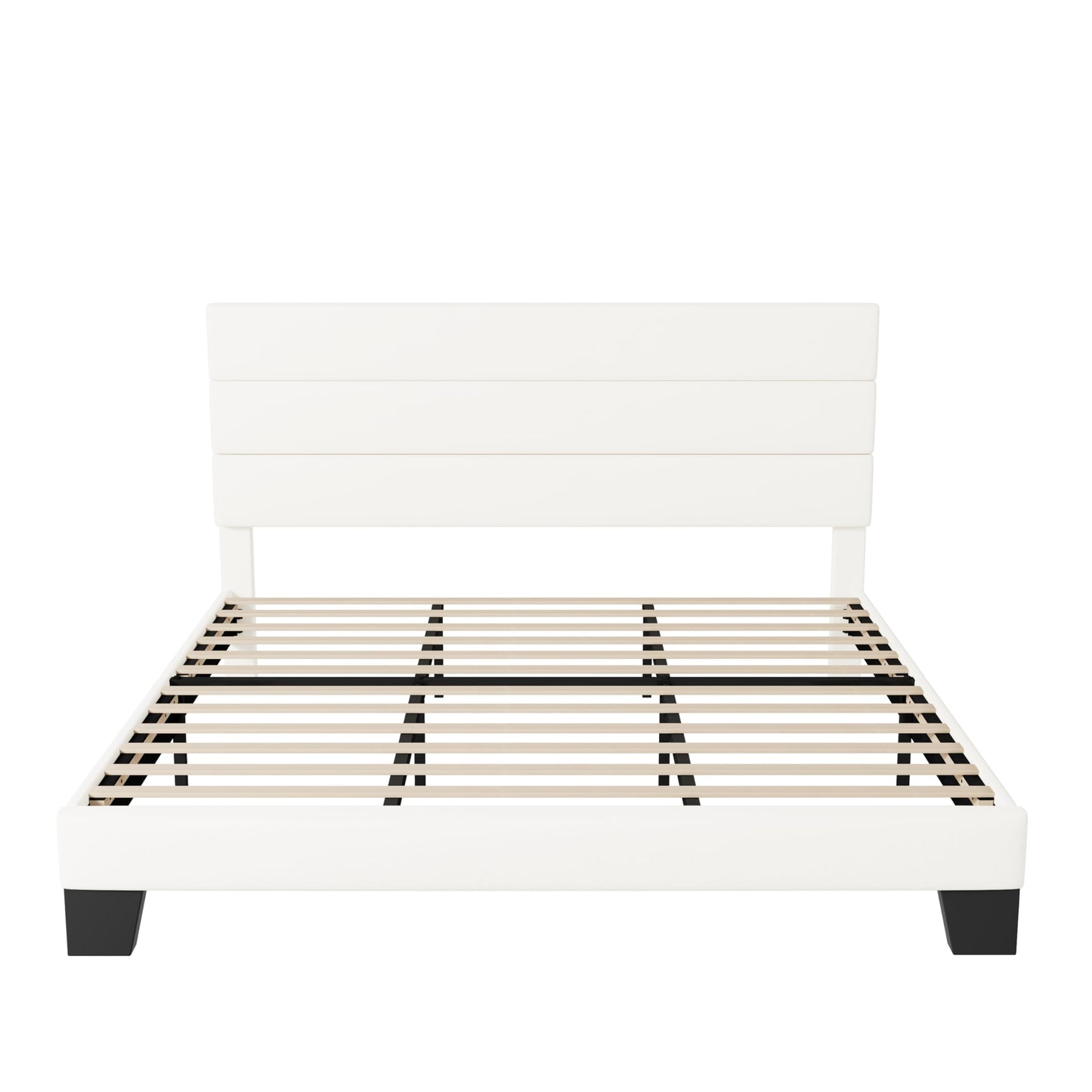 King Size Platform Bed Frame with Velvet Upholstered Headboard