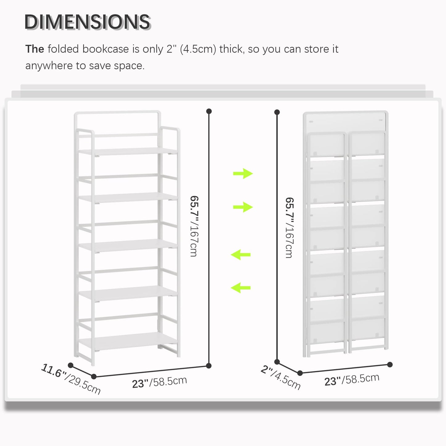 White 5 Tiers Folding Bookshelf