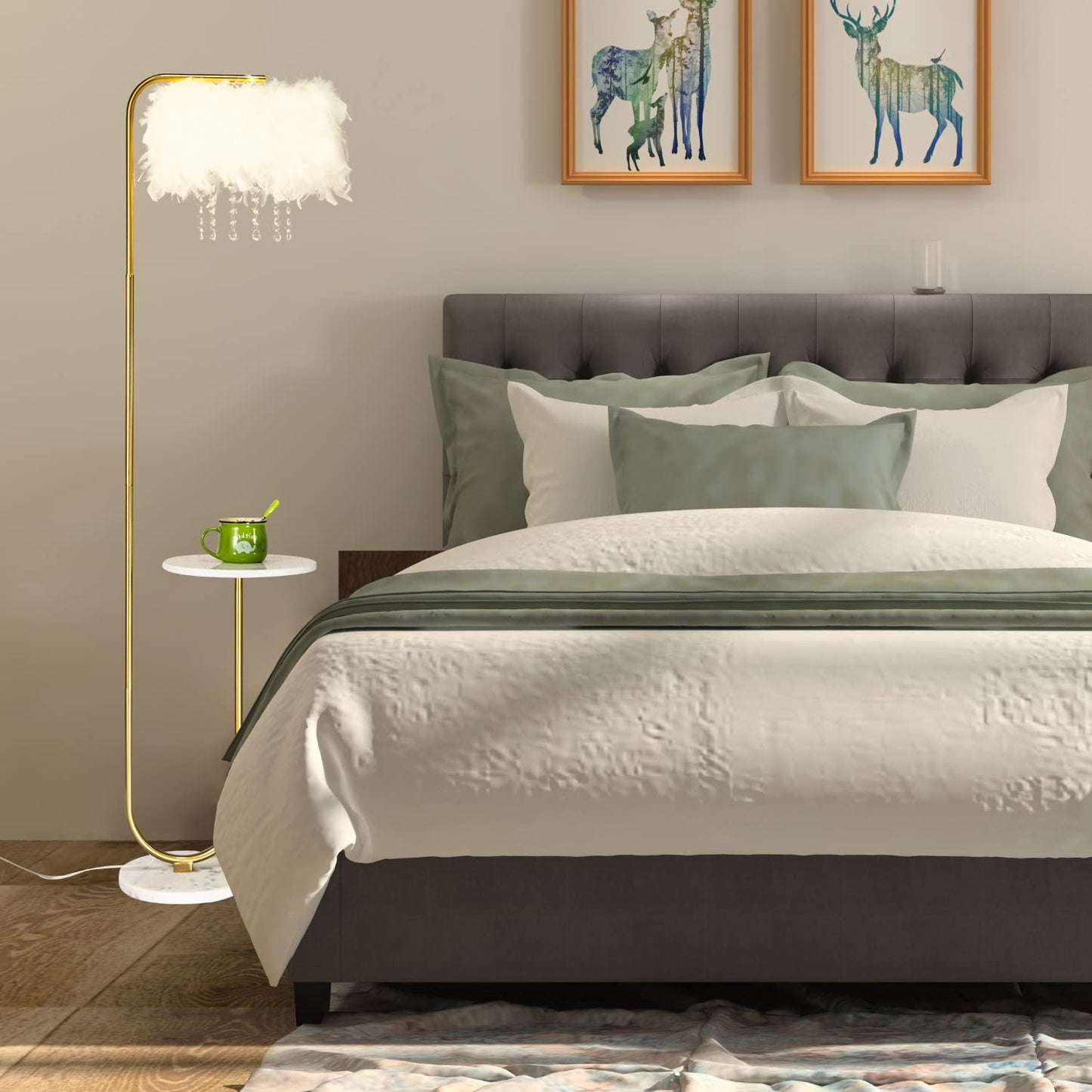 Unique Led White Feather Floor Lamp with Tray