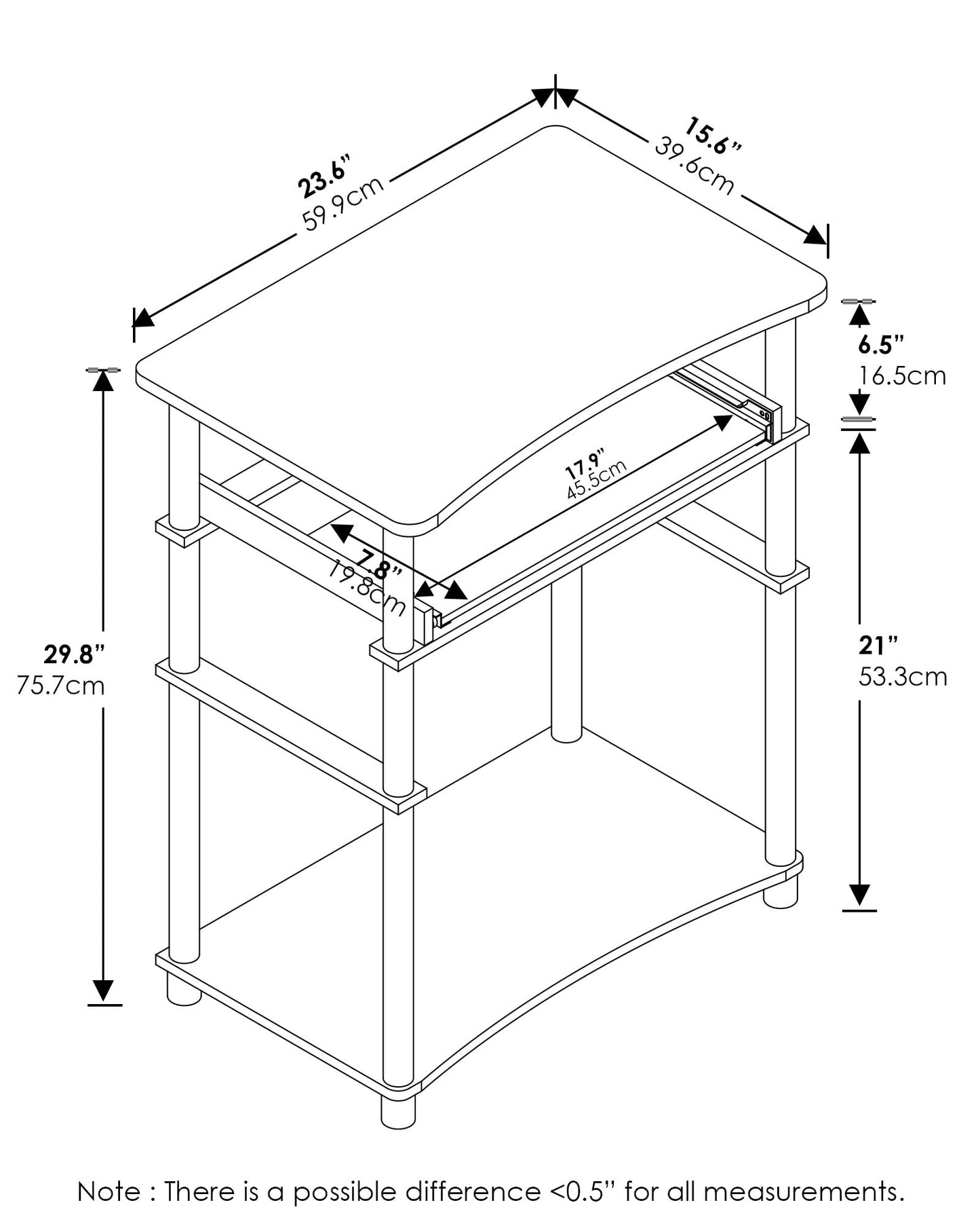 Modern and Simple Study Desk - Oak/Black