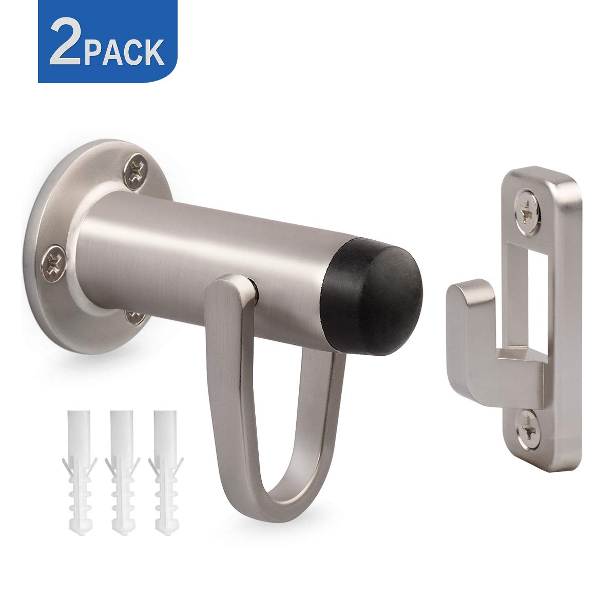 2 Pack Heavy Duty Door Stopper with Manual Hook