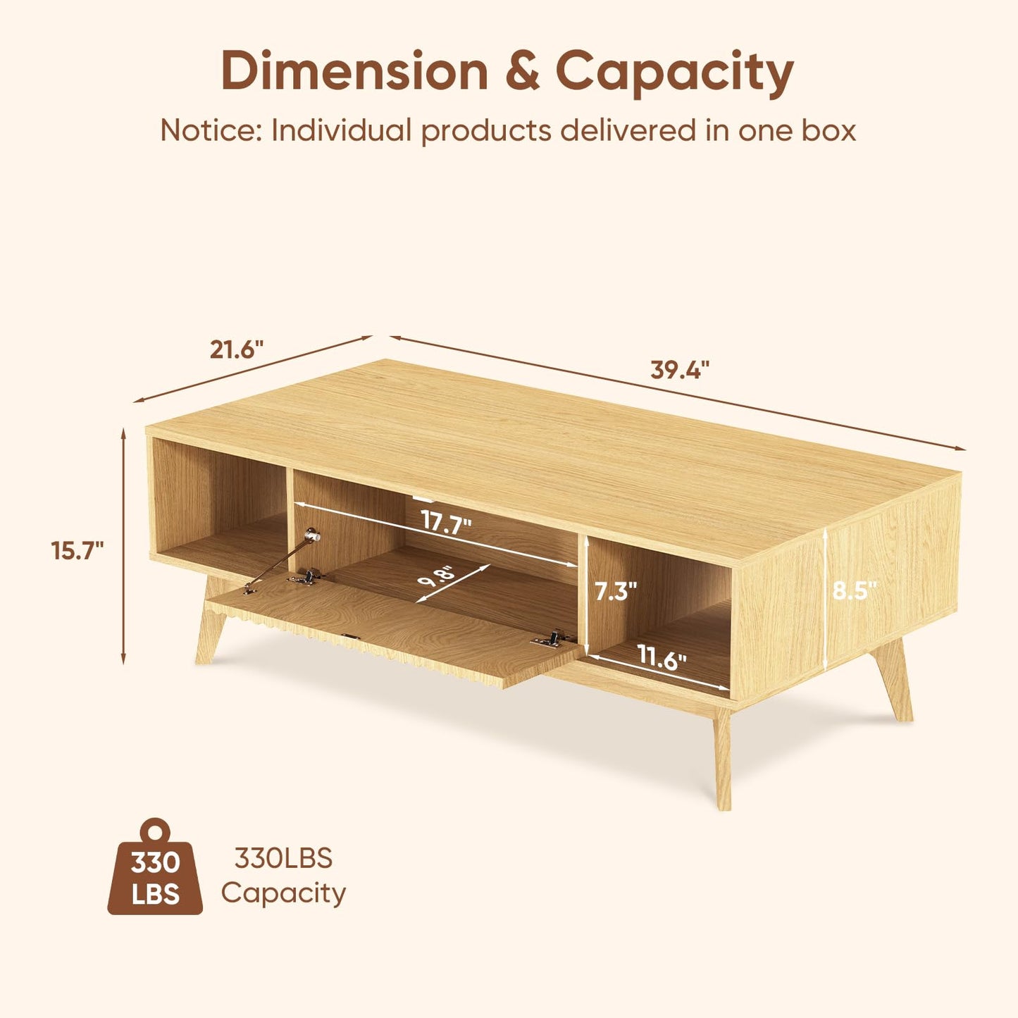 39.4" Oak Coffee Table