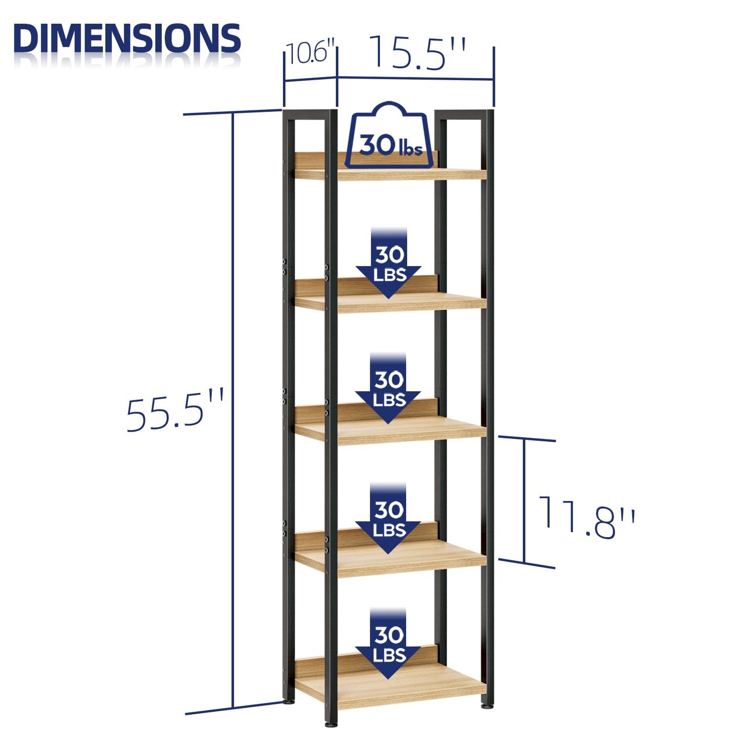 Natural 5 Tier Bookshelves