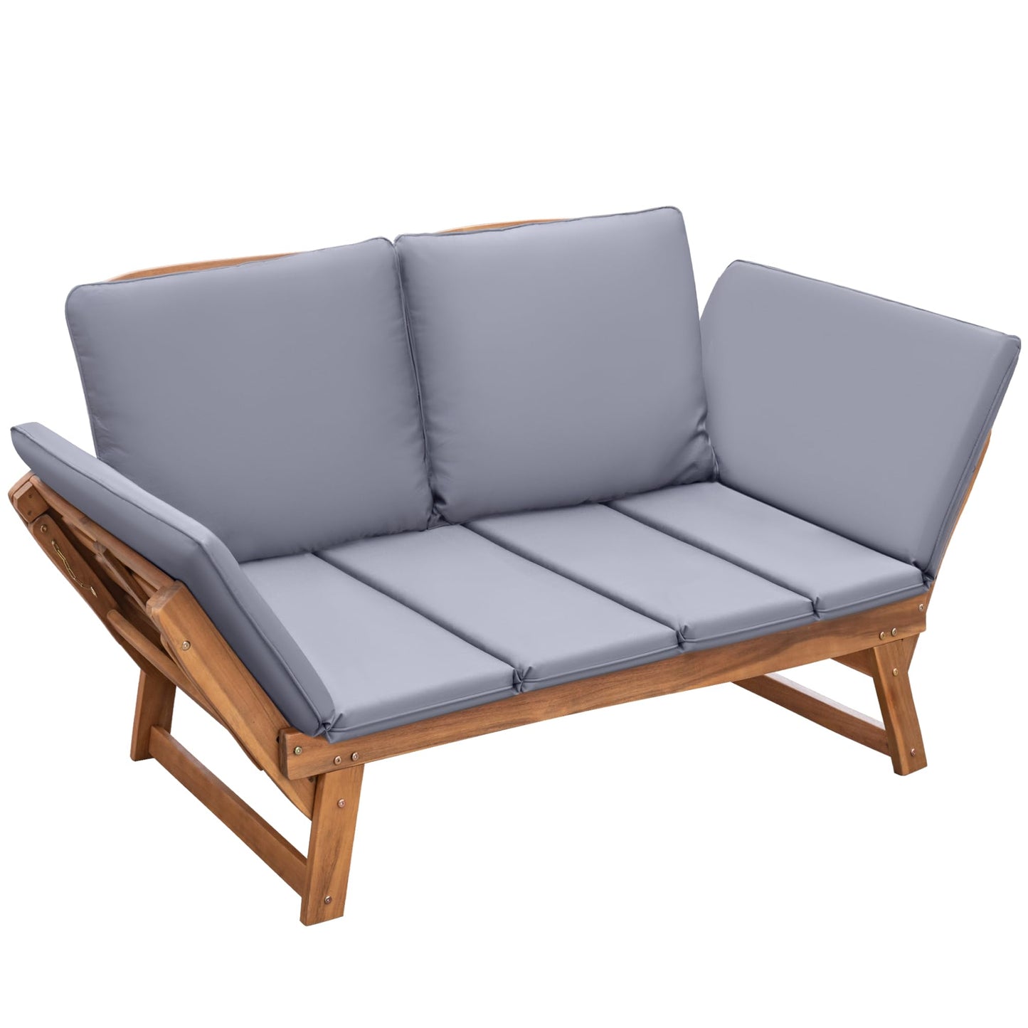 Acacia Wood Patio Couch with Adjustable Armrests
