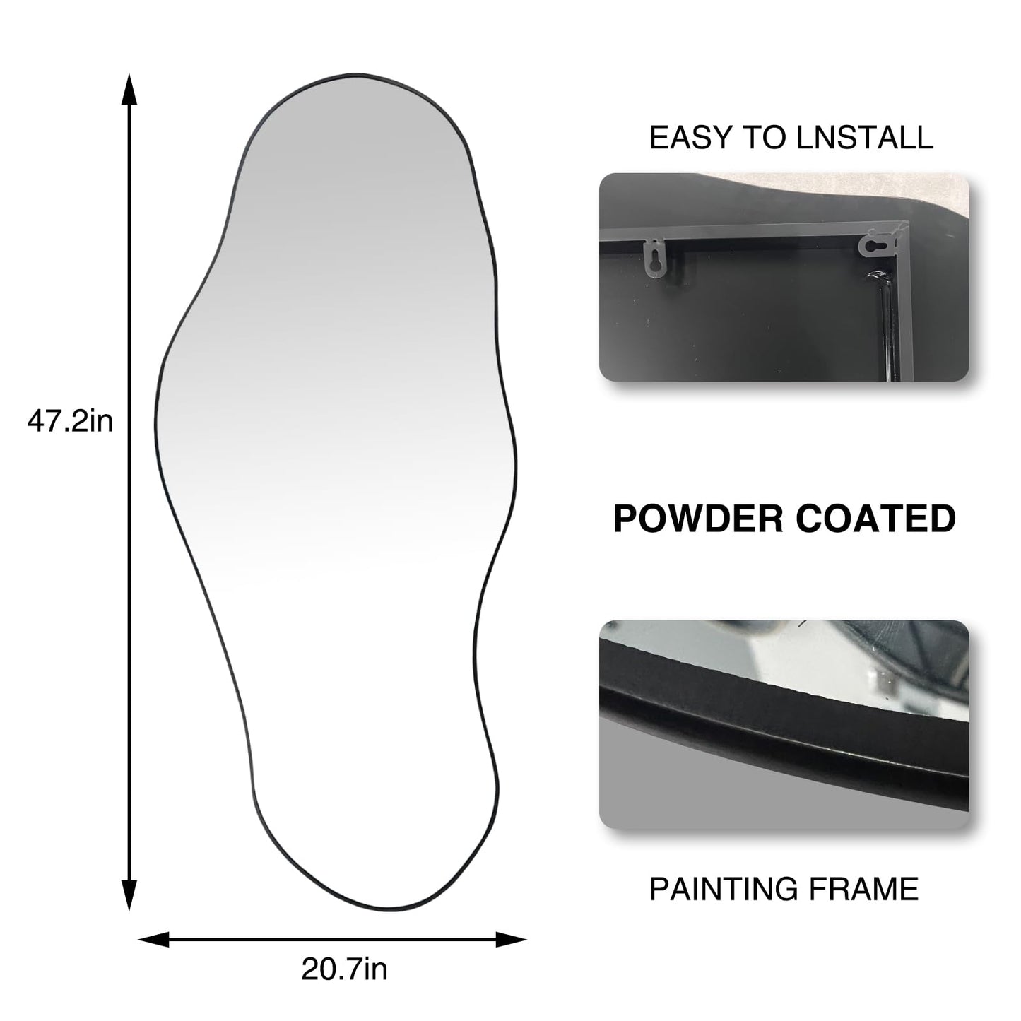 47.2"x21.4" Asymmetrical Oblong Mirror, Cloud Shaped Mirror
