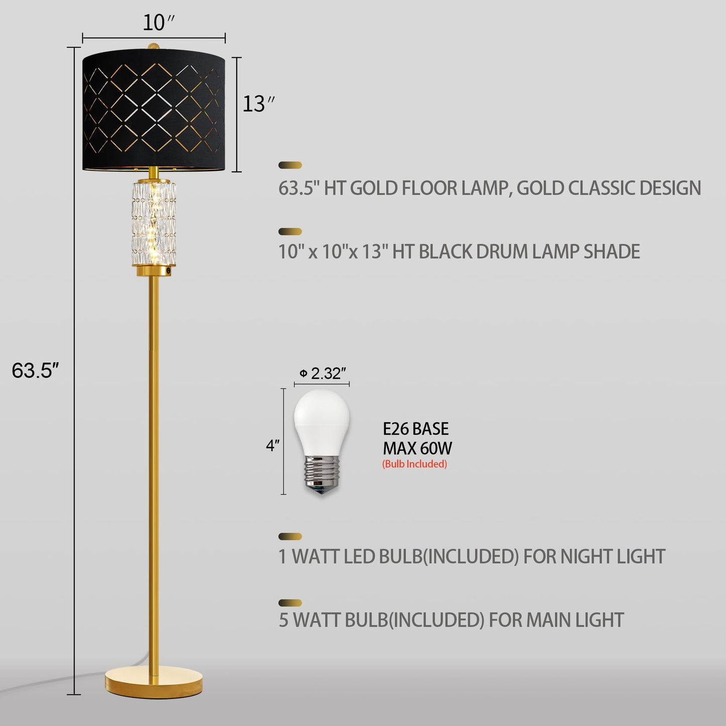 63.75" Floor Lamp for Living Room