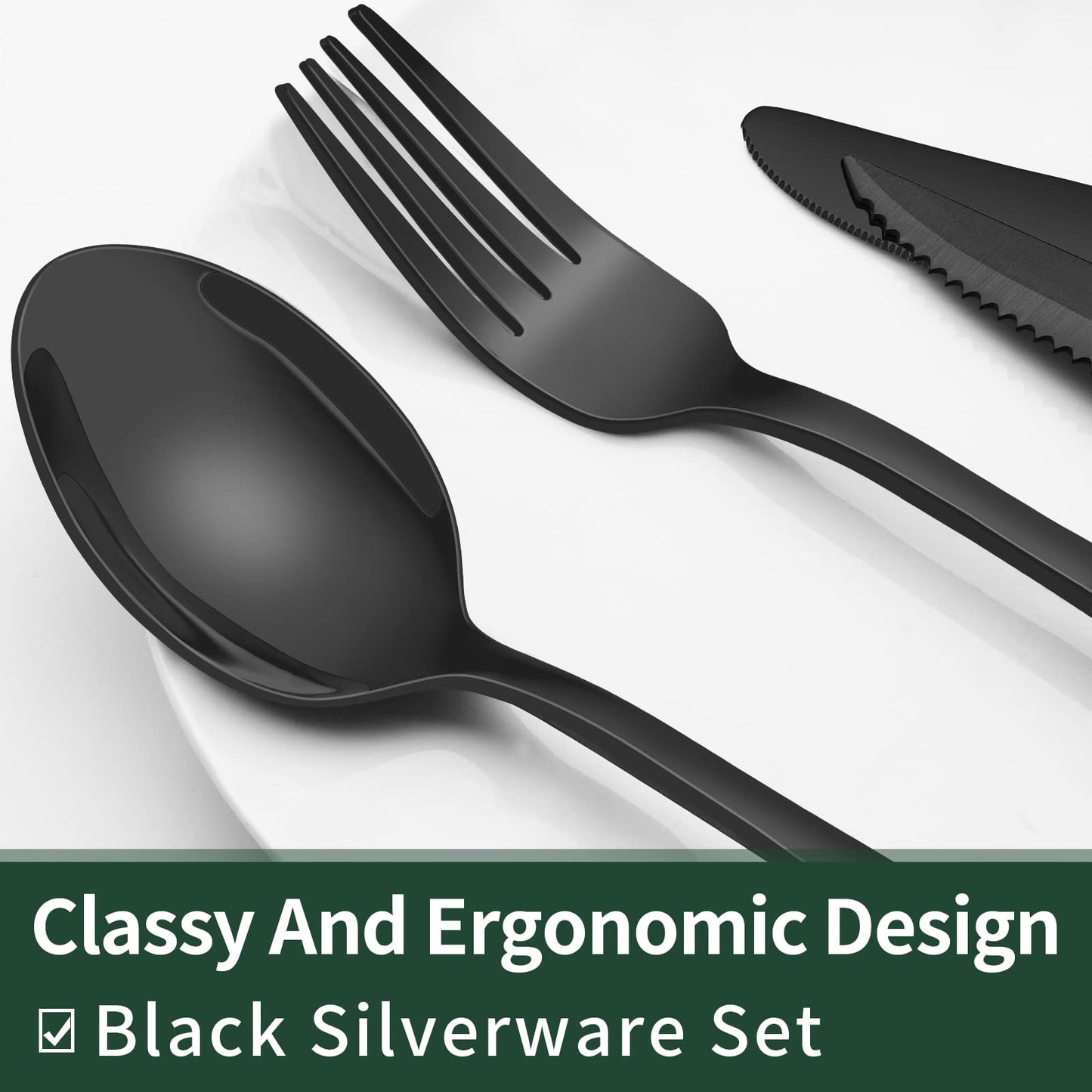Black 24-Piece Black Silverware Set with Steak Knives