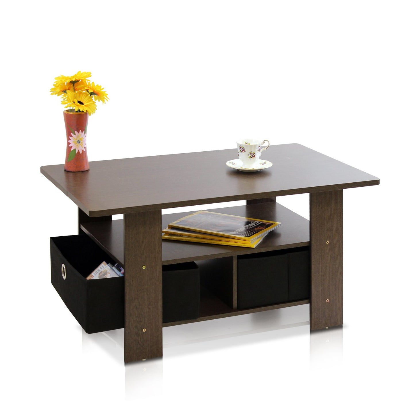Dark Brown/Black Coffee Table with Bins