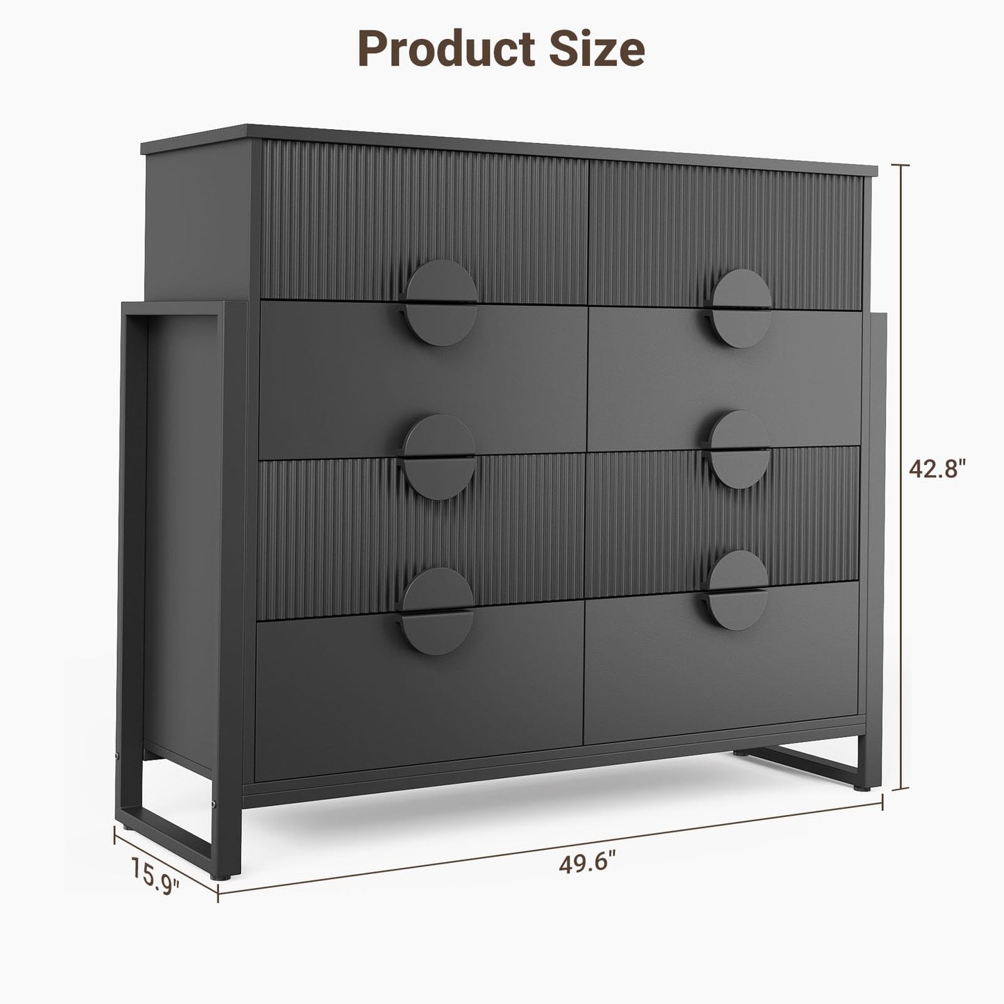 Modern 50" Wide Chest of Drawers, 8 Deep Drawers