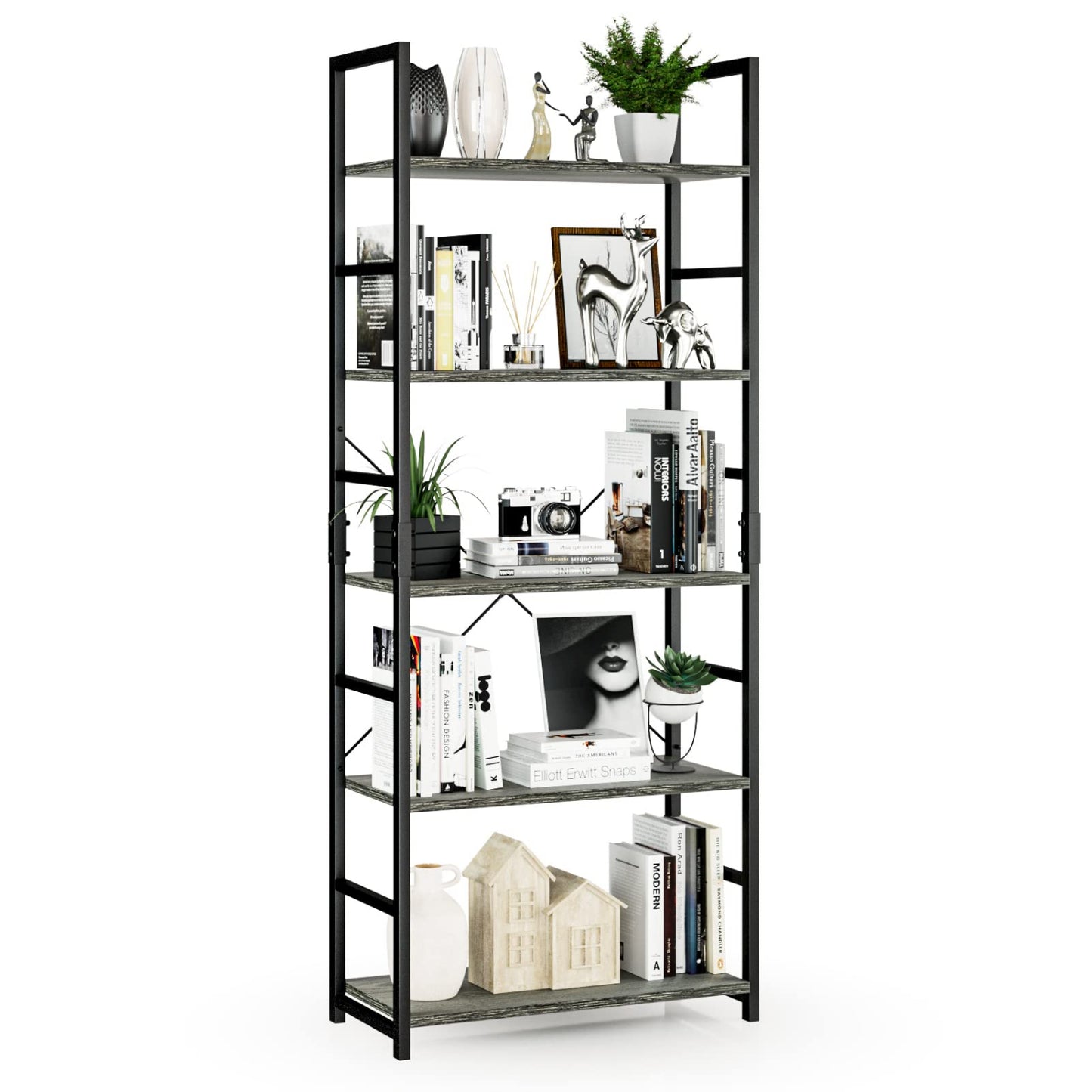 Dark Grey 5 Tier Bookshelf