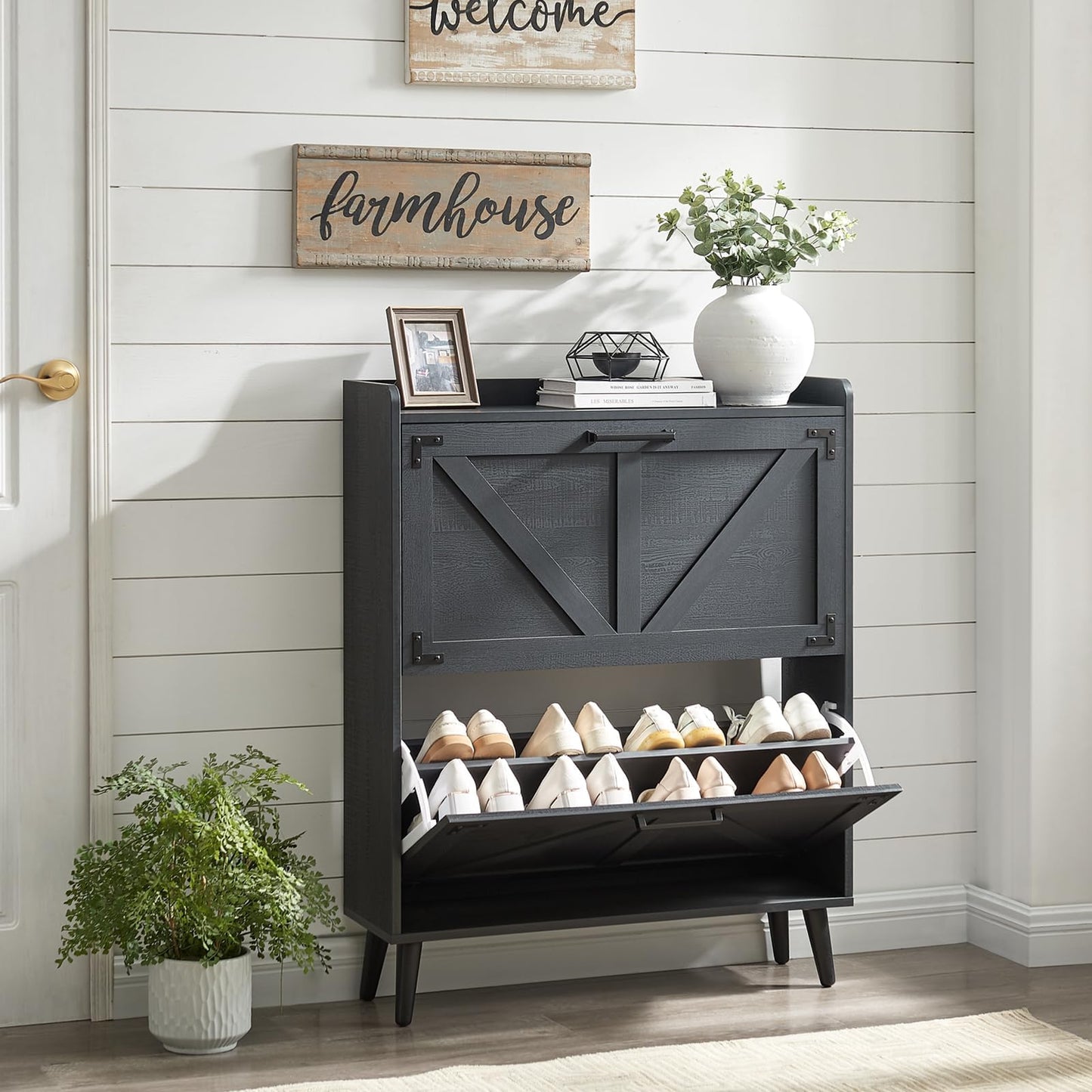 Farmhouse Style Shoe Storage Cabinet
